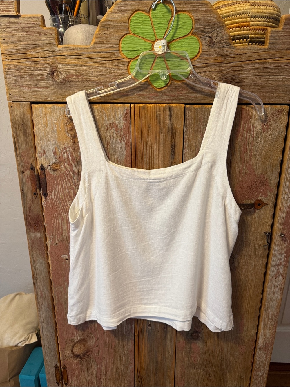 a new day Cream Square Neck Tank Top linen blend size large - Picture 4 of 11